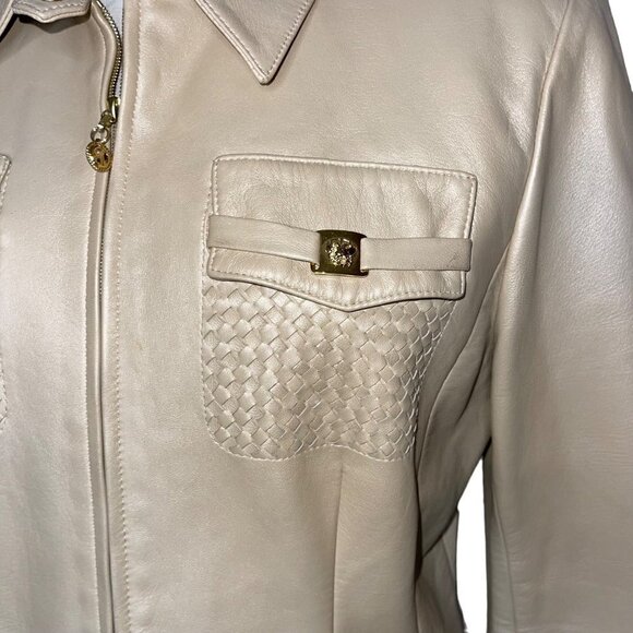 St John Sport By Marie Gray Womens Jacket Size Small Beige Irridescent Leather - Picture 14 of 15